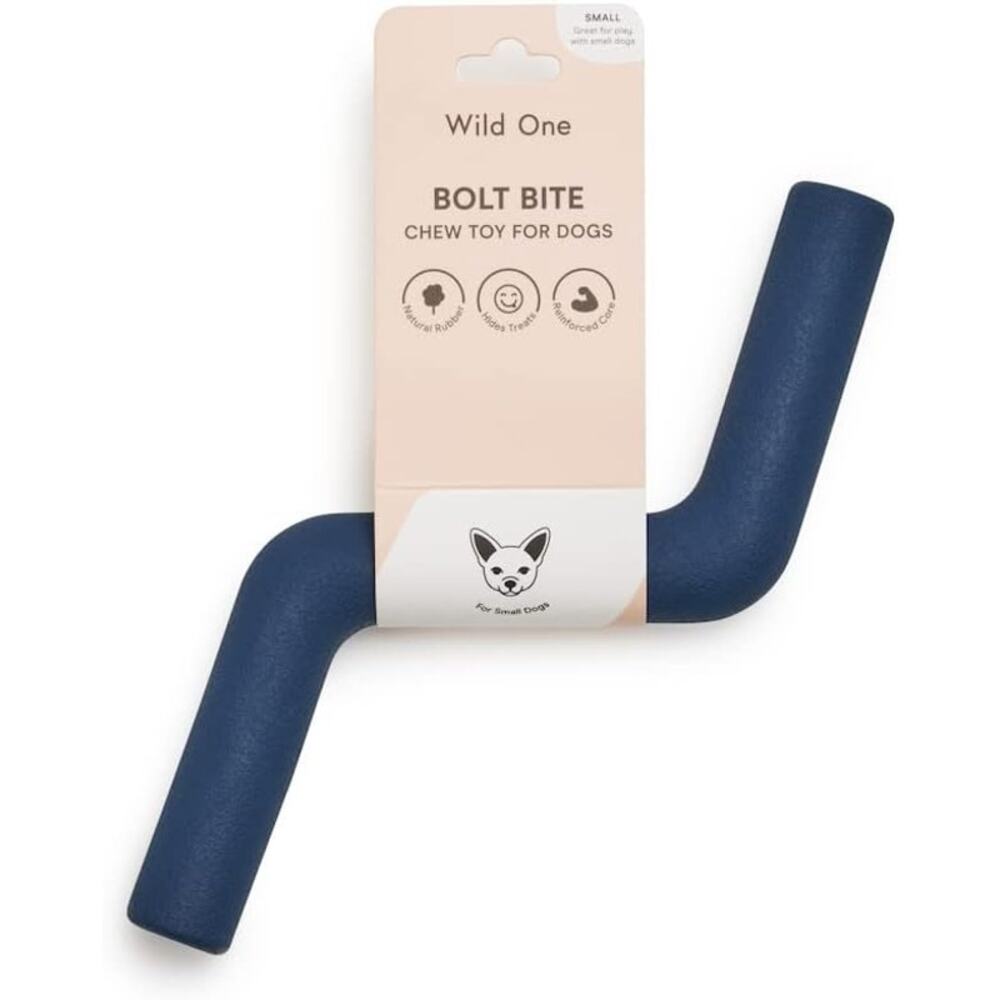 Wild One Bolt Bite Small Dog Toy Blue Natural Rubber Treat Dispensing
